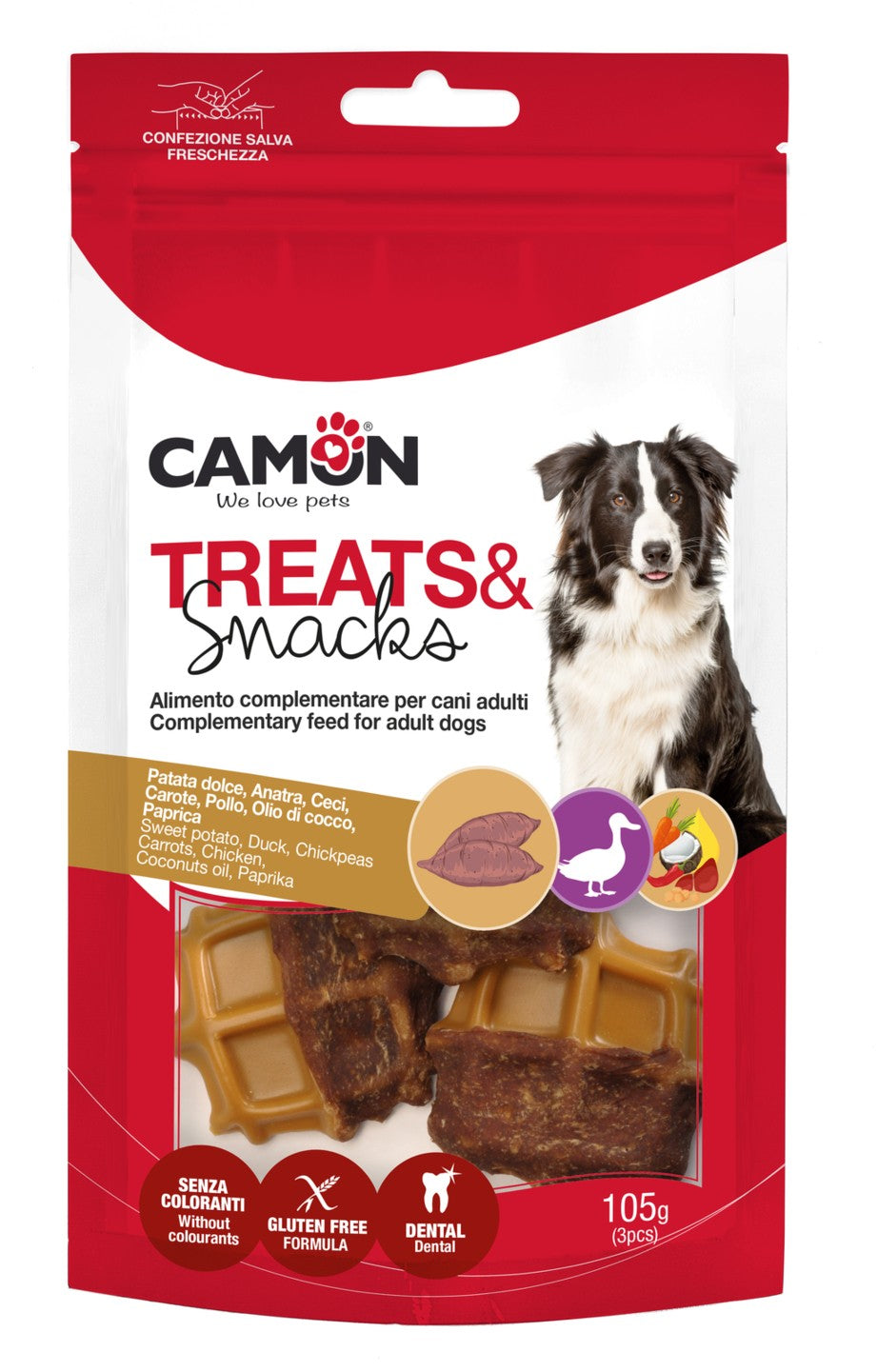 Snack "Waffle - Cookies - Donuts" con anatra e patata dolce - Camon
